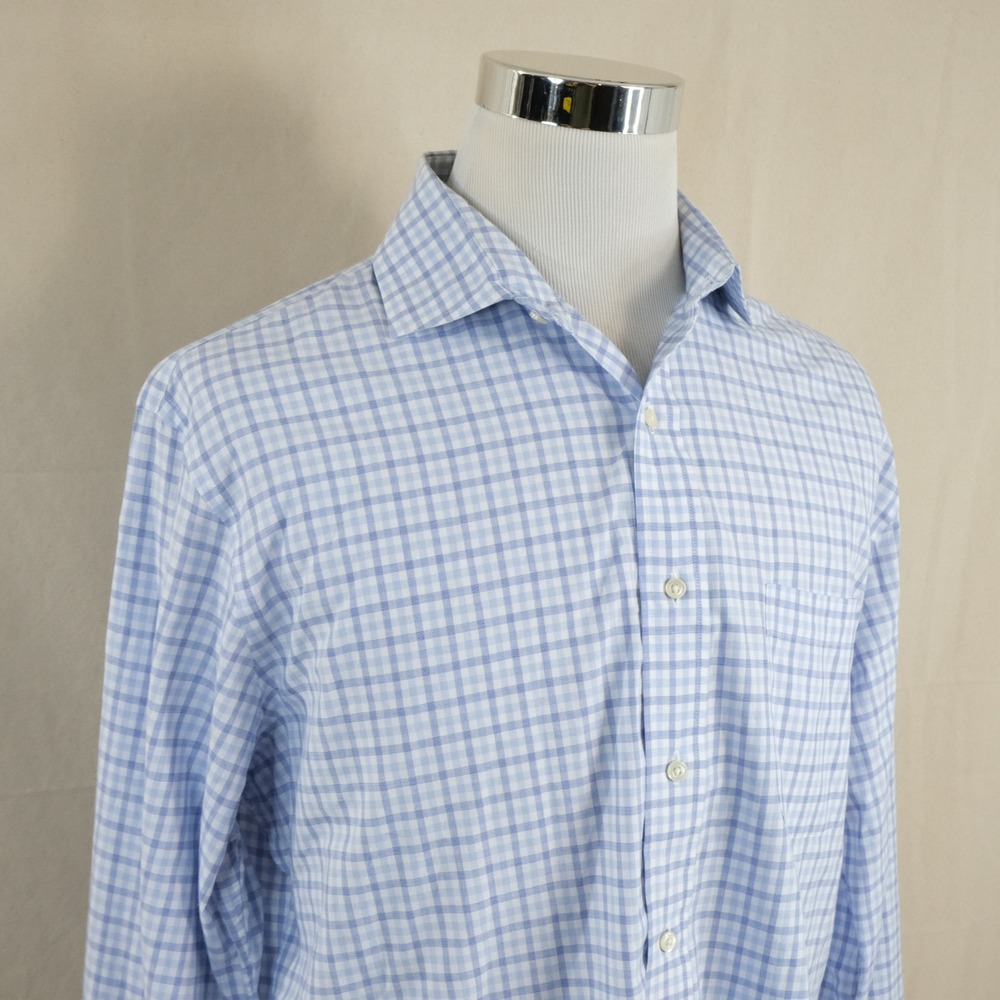 Made in New England XL Regular Fit Button Front Shirt Blue Gingham Cotton Mens